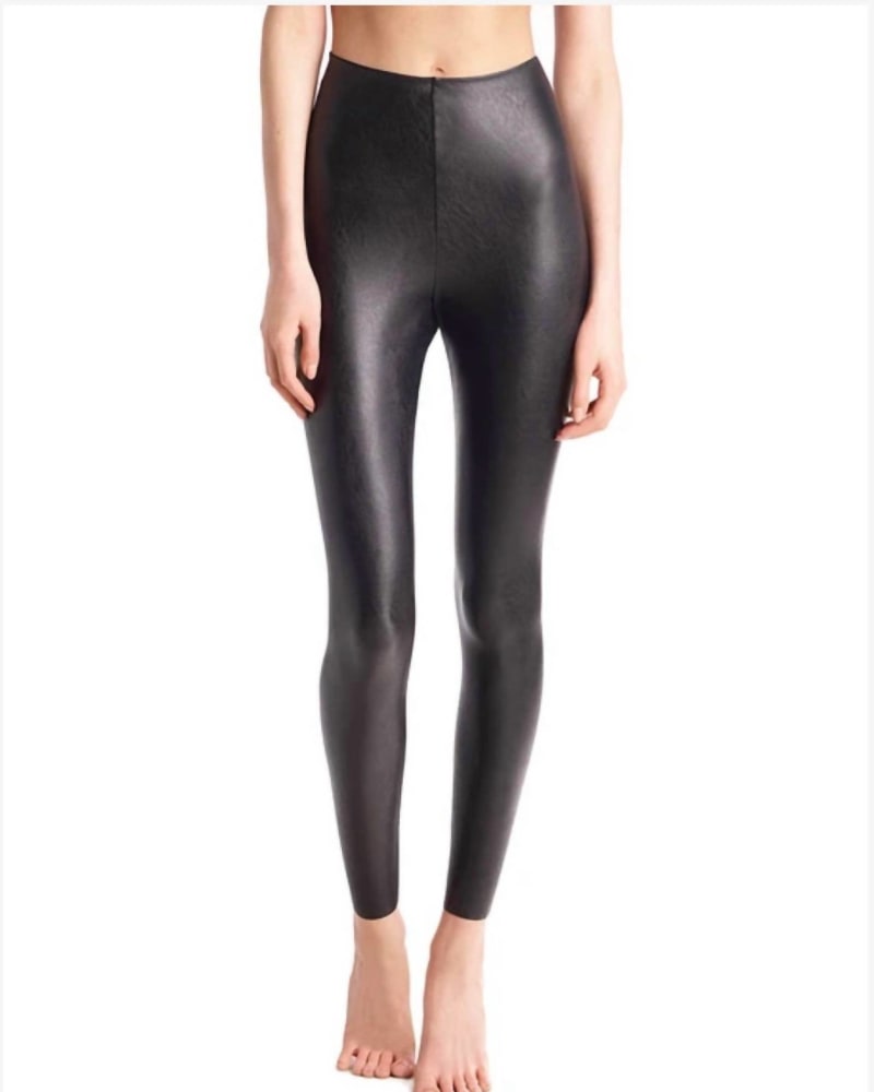 Front of a model wearing a size 2X Faux Leather Leggings In Black in Black by Commando. | dia_product_style_image_id:353555